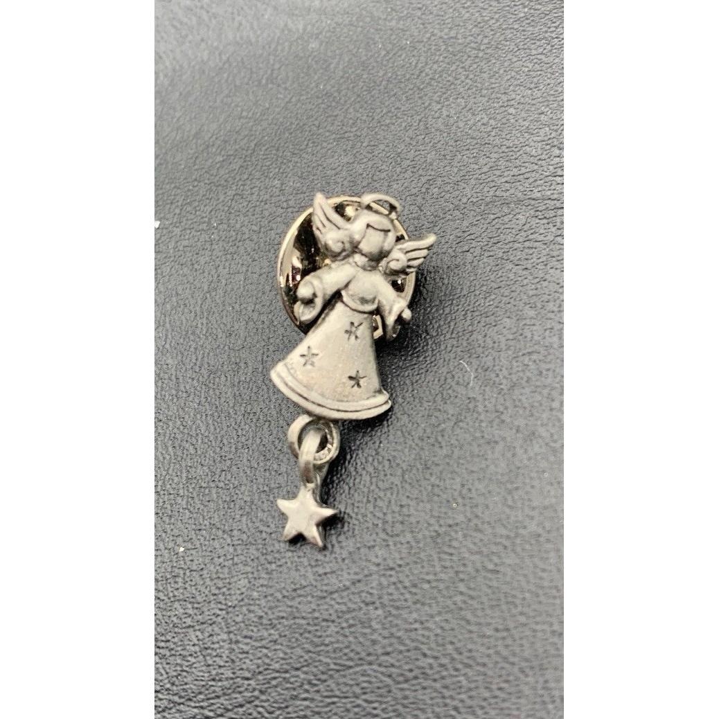 Vintage Jj Silver Tone Angel Pin With Star Signed